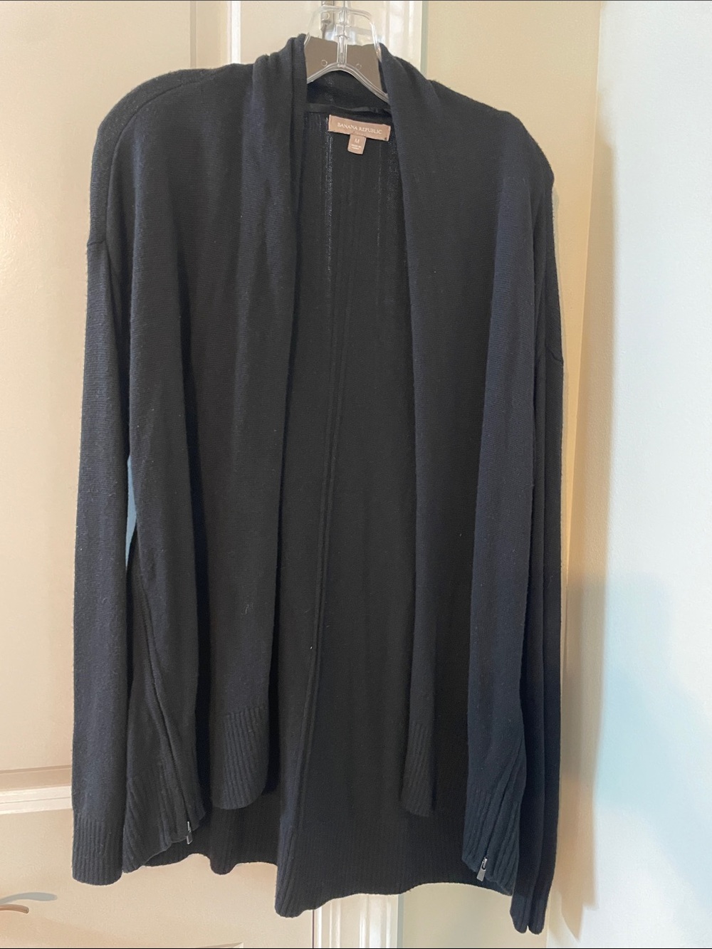 Banana Republic Black Open Front Knit Cardigan with side zipper slits